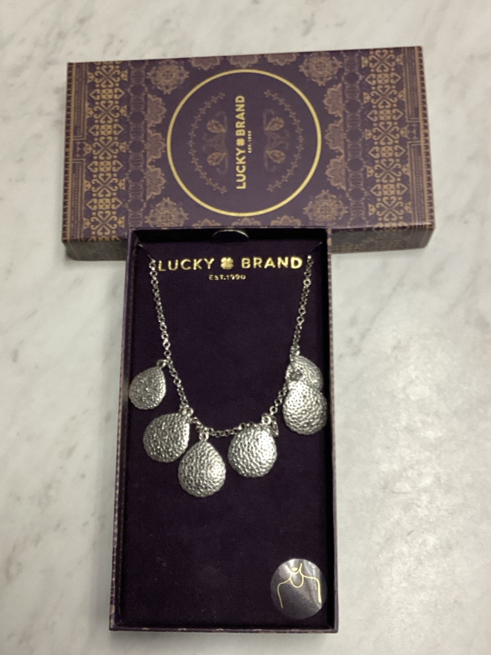 Lucky Brand Silver Textured Teardrop Necklace NWT